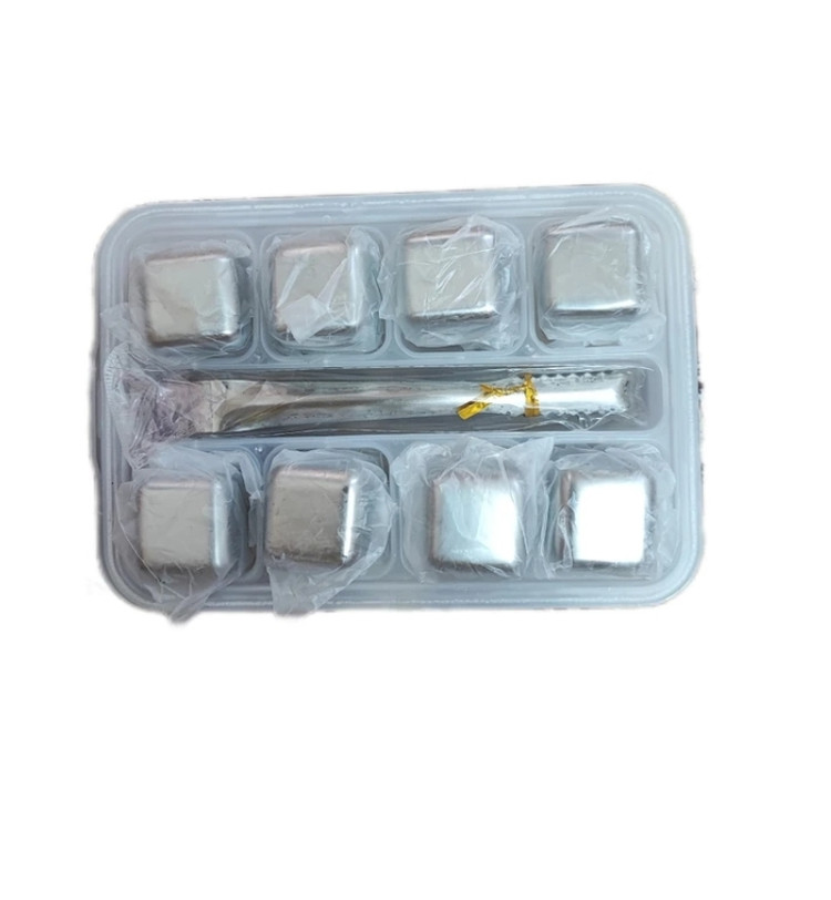 یخ مصنوعی استیل ۸ عددی مکعبی وارداتی+همراه انبر و جعبه نگهدارنده