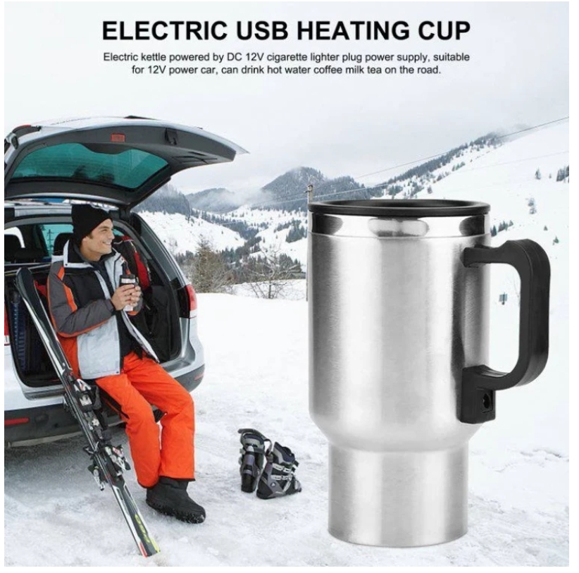 ماگ داخل استیل فندکی برقی داخل ماشین ۱۲ وات (چای ساز فندکی) (فلاسک فندکی خودرو)