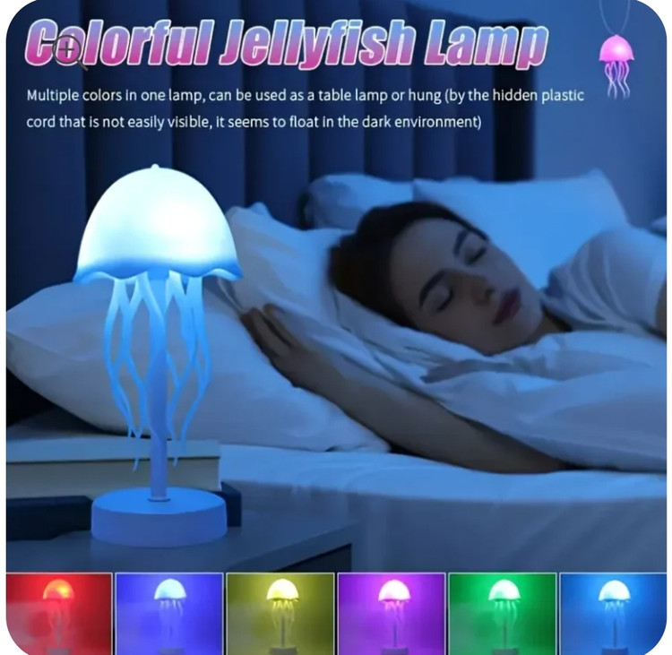چراغ خواب رومیزی شارژی طرح عروس دریایی متحرک (آباژور رومیزی طرح عروس دریایی متحرک)