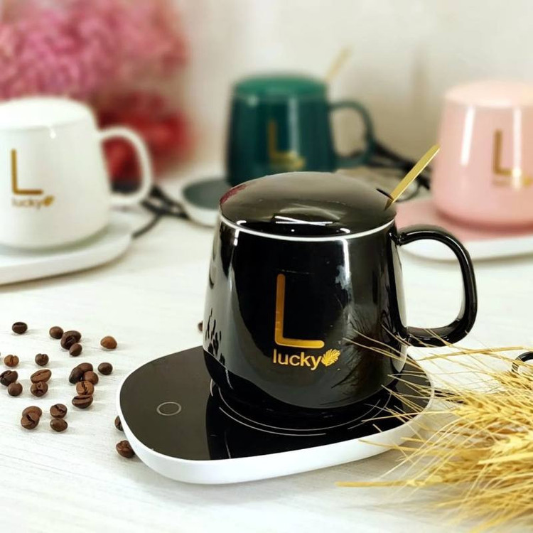 ماگ حرارتی لاکی(کارتن کادویی بزرگ) هیتردار به همراه صفحه گرمکن
