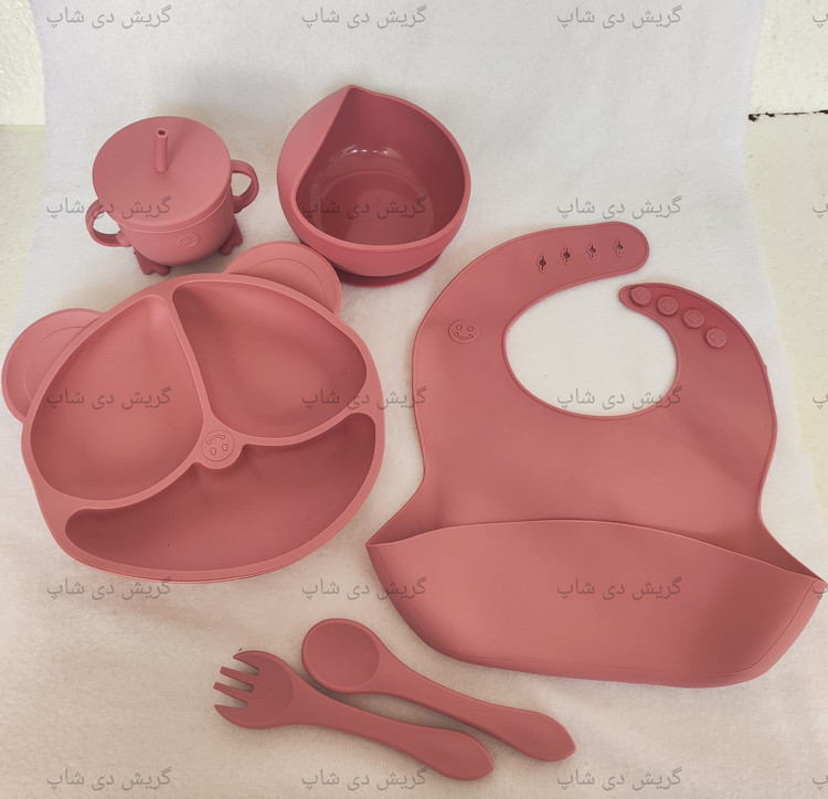 ست ۷ تکه ظرف غذا سیلیکونی کودک طرح خرسی (ظرف غذا سیلیکونی کامل)