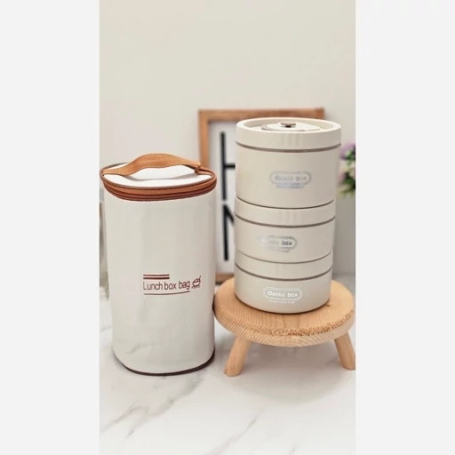 لانچ باکس استیل ۳ طبقه باکیفیت با کیف عایق دار (ظرف غذا سه تکه کیف دار)