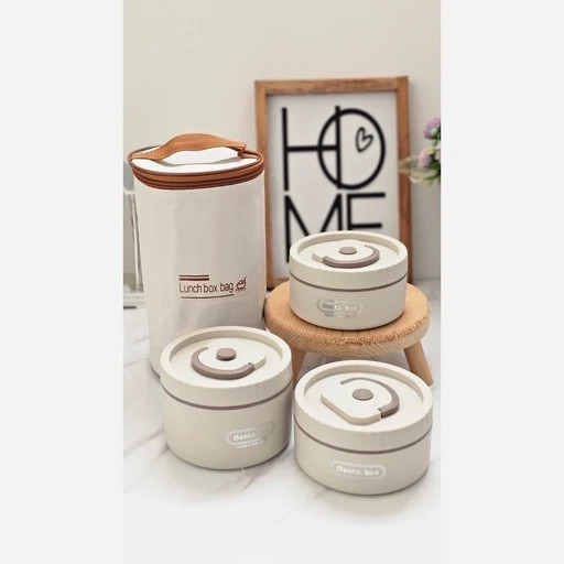 لانچ باکس استیل ۳ طبقه باکیفیت با کیف عایق دار (ظرف غذا سه تکه کیف دار)