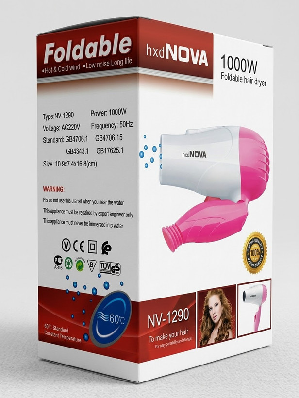 سشوار مسافرتی تاشو ۱۰۰۰ وات hdxNOVA مدل NV-1290