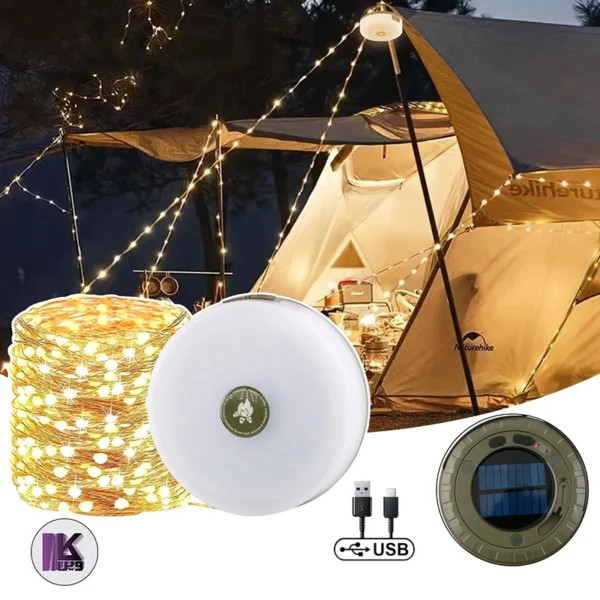 ریسه کمپینگ شارژی سولار (دارای پنل شارژ خورشیدی ) ۱۰ متری مدل YD-2326 نور زرد